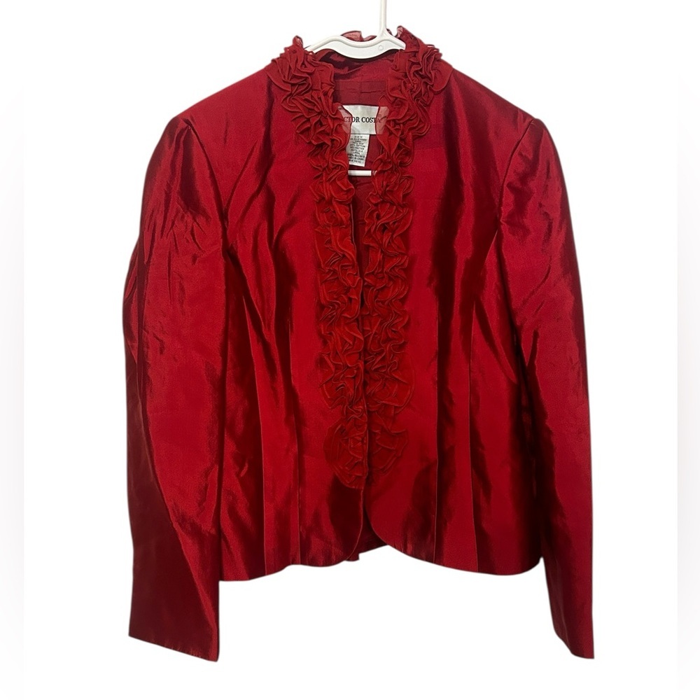 Vintage Victor Costa  Ruffle Red Jacket Size 10 Rare 80s - Picture 3 of 10